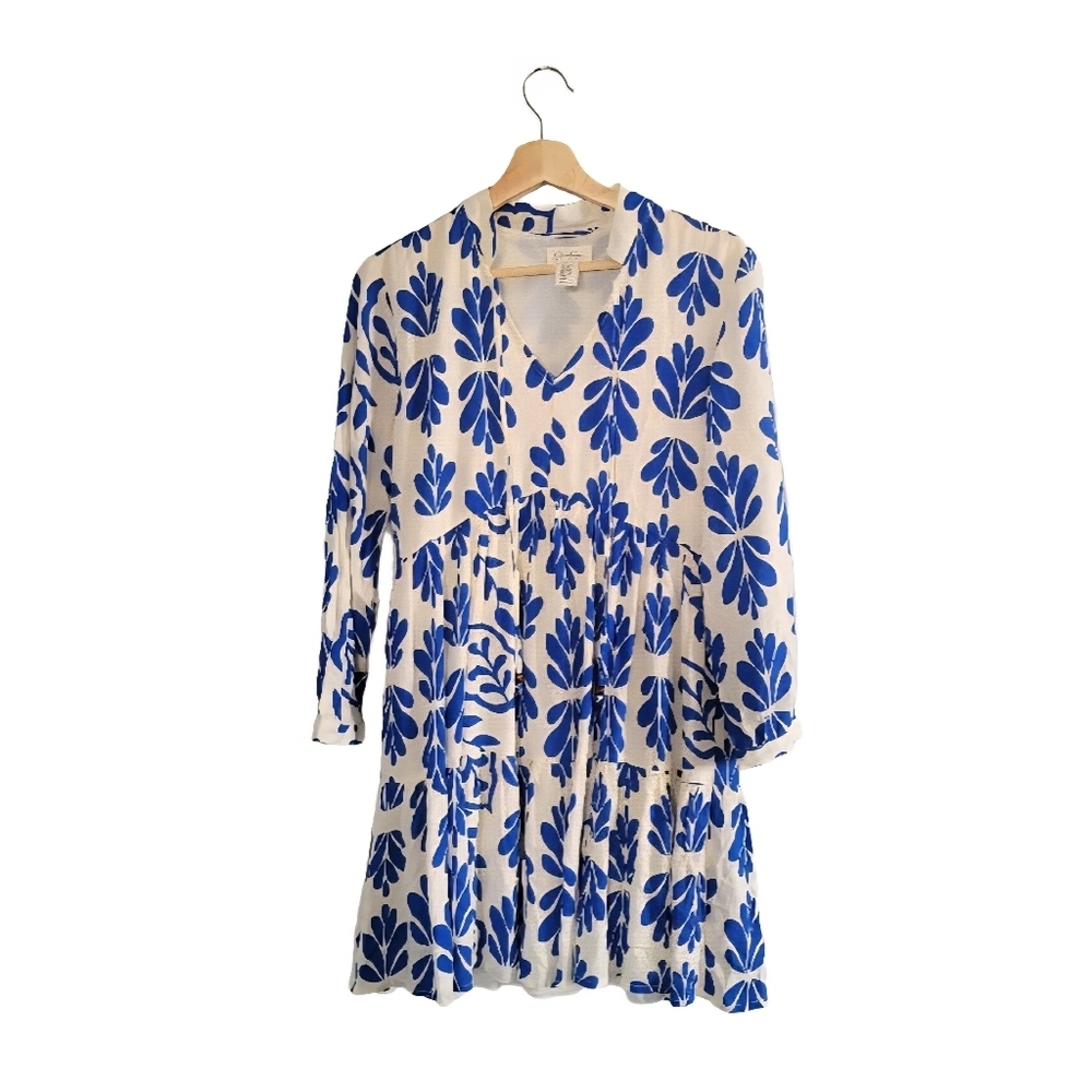 JESSICA SIMPSON Size S Babydoll Style Long Sleeve Blue Floral Pattern Dress